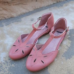 Livie and Luca 7 pink t strap leather flats